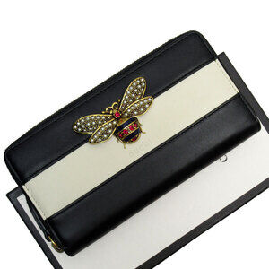 Gucci Queen Margaret round zip wallet black Ivory White leather